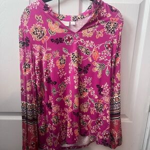 Belle by Kim Gravel Floral Long Sleeve Top - Pink and Black